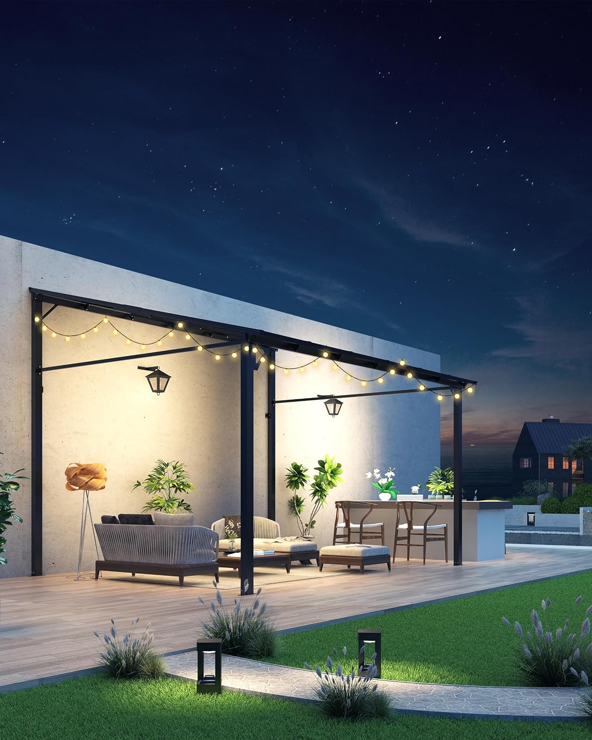 GarveeLife 10 ft x 12 ft Lean to Gazebo, Hardtop Wall Pergola with Polycarbonate Roof, Aluminum Frame Mounted Gazebo for Lawn Patio Deck Yard and Party