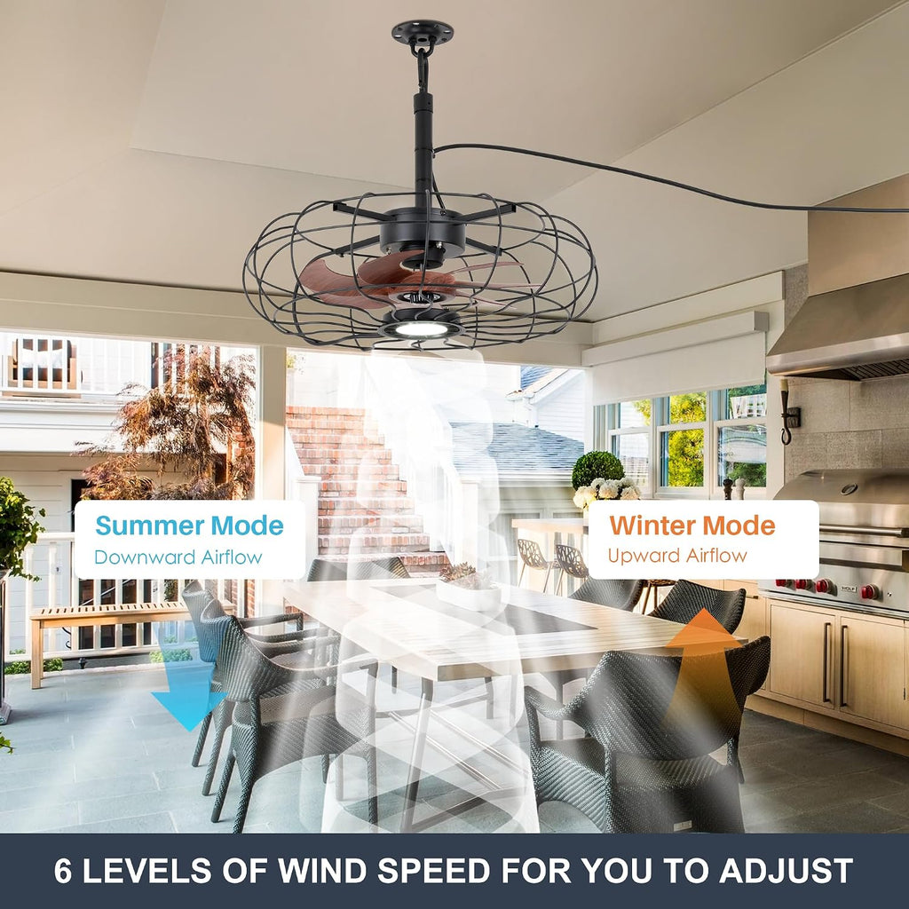 20' Outdoor Ceiling Fan with Light, With Remote and App Remote, IP65 Waterproof Gazebo Hanging Fan, 3CCT Dimmable, Portable Plug in Ceiling Fan with Cord Hook for Patio Porch Pergola Indoor(Black)