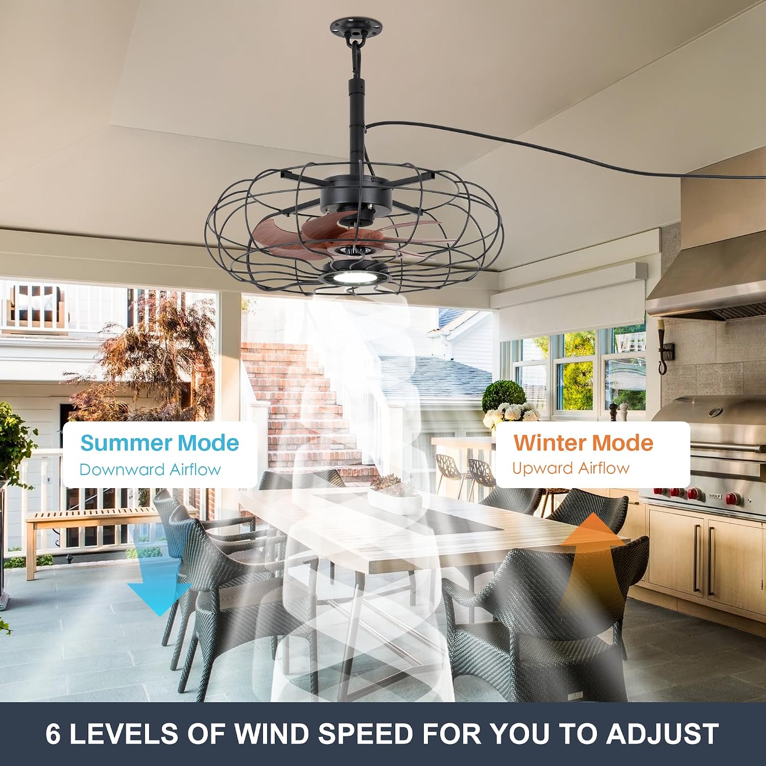 20' Outdoor Ceiling Fan with Light, With Remote and App Remote, IP65 Waterproof Gazebo Hanging Fan, 3CCT Dimmable, Portable Plug in Ceiling Fan with Cord Hook for Patio Porch Pergola Indoor(Black)