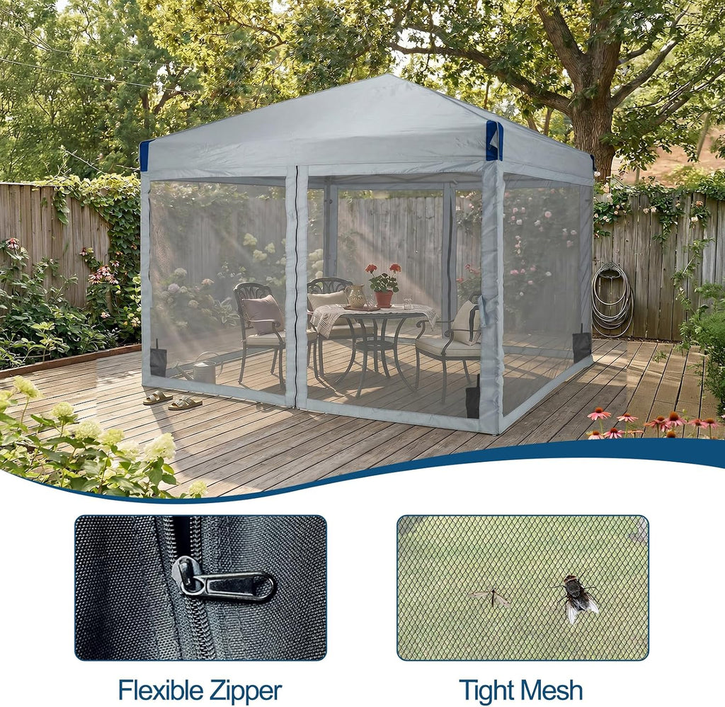 Aoodor 10x10 Ft Pop Up Canopy Tent with Netting, Water-Resistant 210D Oxford Fabric Shade, Easy Assembly Commercial Gazebo with Wheeled Carry Bag & 4 Sand Bags for Camping, Party, Gray