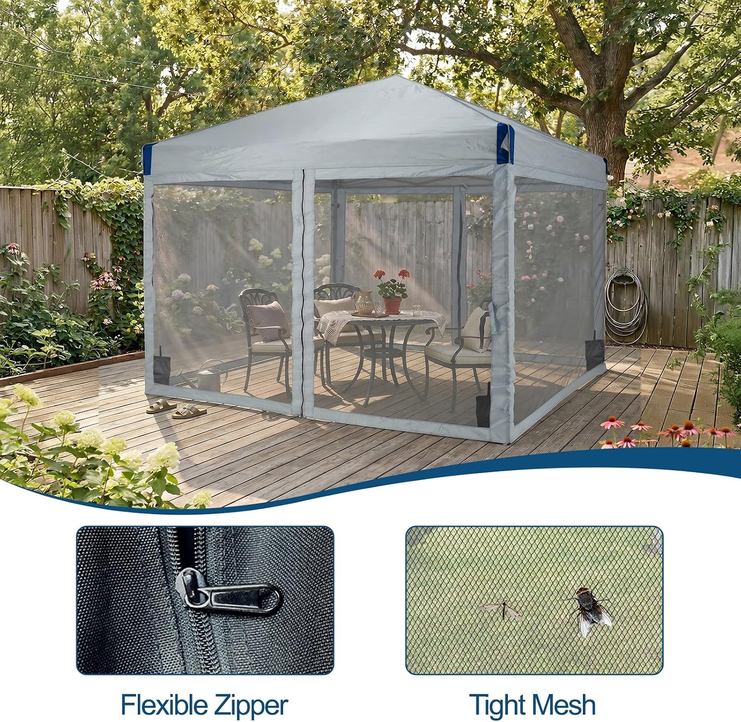 Aoodor 10x10 Ft Pop Up Canopy Tent with Netting, Water-Resistant 210D Oxford Fabric Shade, Easy Assembly Commercial Gazebo with Wheeled Carry Bag & 4 Sand Bags for Camping, Party, Gray