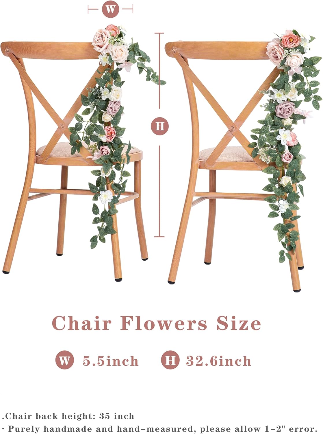 10pcs Wedding Chair Decorations Aisle Floral Swag Artificial Pew Flowers Hanging Garland White & Pink for Ceremony Reception Church Rose Floral Faux Arrangement Party Outdoor Garden Decor