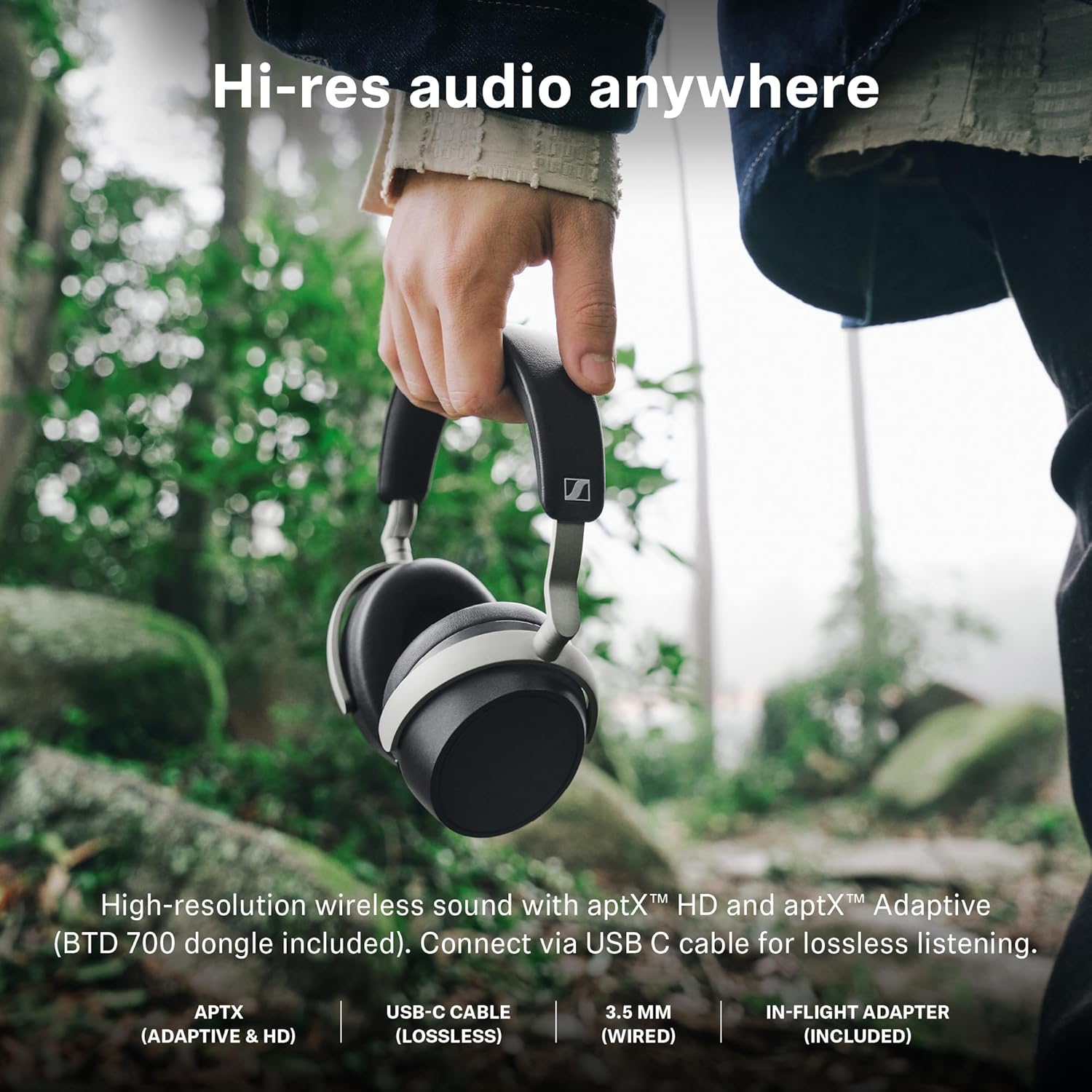 Sennheiser HDB 630 Wireless Over-Ear Headphones - Hi-Res Audiophile Sound, Adaptive Noise Cancellation, Parametric EQ, 60 Hour Battery Life, Includes USB-C Low-Latency Bluetooth Adapter - Black