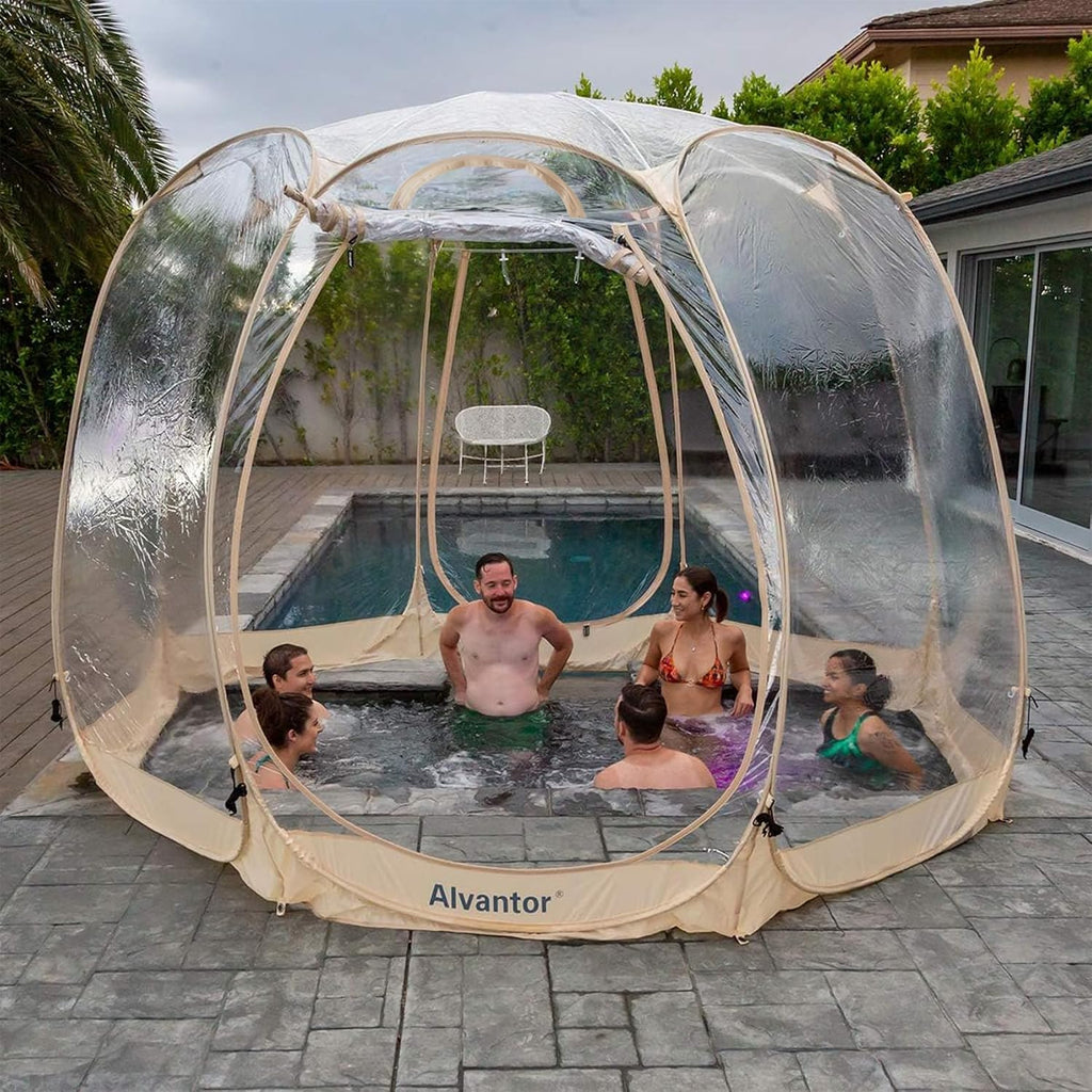Alvantor® Pop Up Bubble Tent® - 12' x 12' Instant Igloo Tent® - 8-10 Person Screen House for Patios - Large Oversize Weather Proof Pod - Cold Protection Camping - Beige