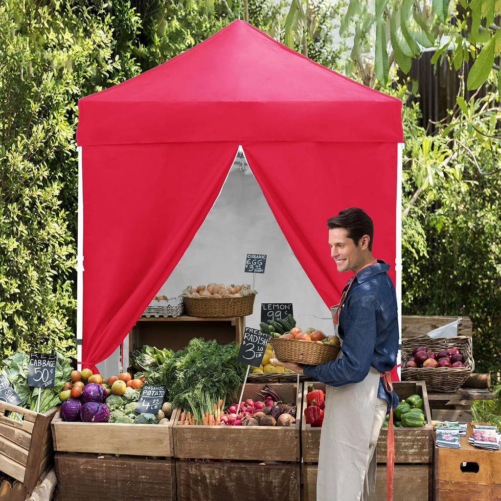 EAGLE PEAK 5x5 Instant Canopy with 4-Side Wall Panels, Small Pop up Portable Canopy Tent with Carry Bag, Light Weight Sun Shelter for Sports, Camping and Beach, Red