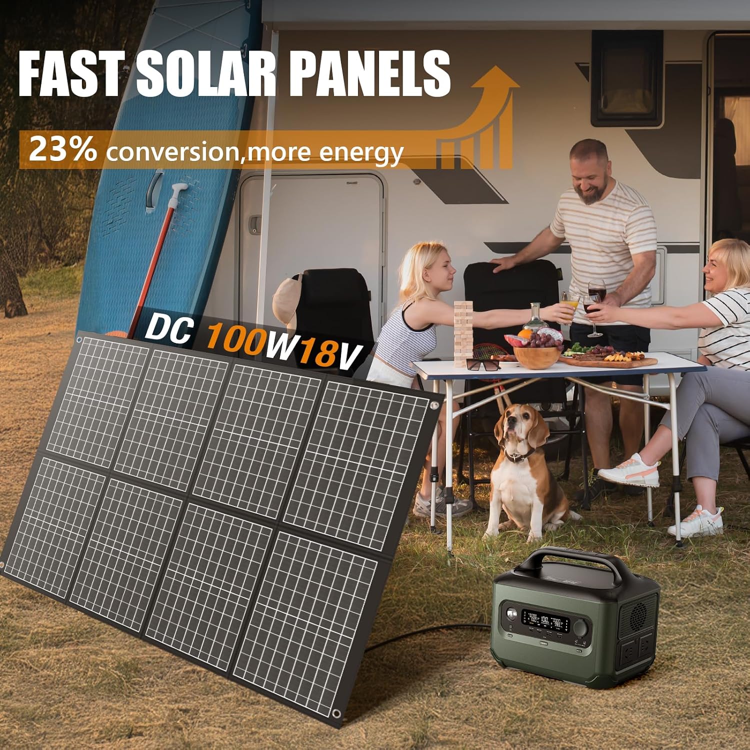 100W Portable Solar Panel, Foldable Monocrystalline Solar Charger with 18V DC & USB Outputs, IP65 Waterproof Folding Solar Panels for Portable Power Station, Camping, RV, Off-Grid, Hiking
