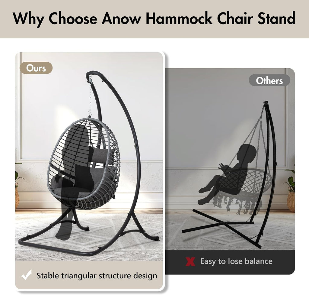 ANOW Heavy Duty Hammock Chair Swing Stand Only, Hanging Chair Stand for Outside, Max 400 Lbs, Black