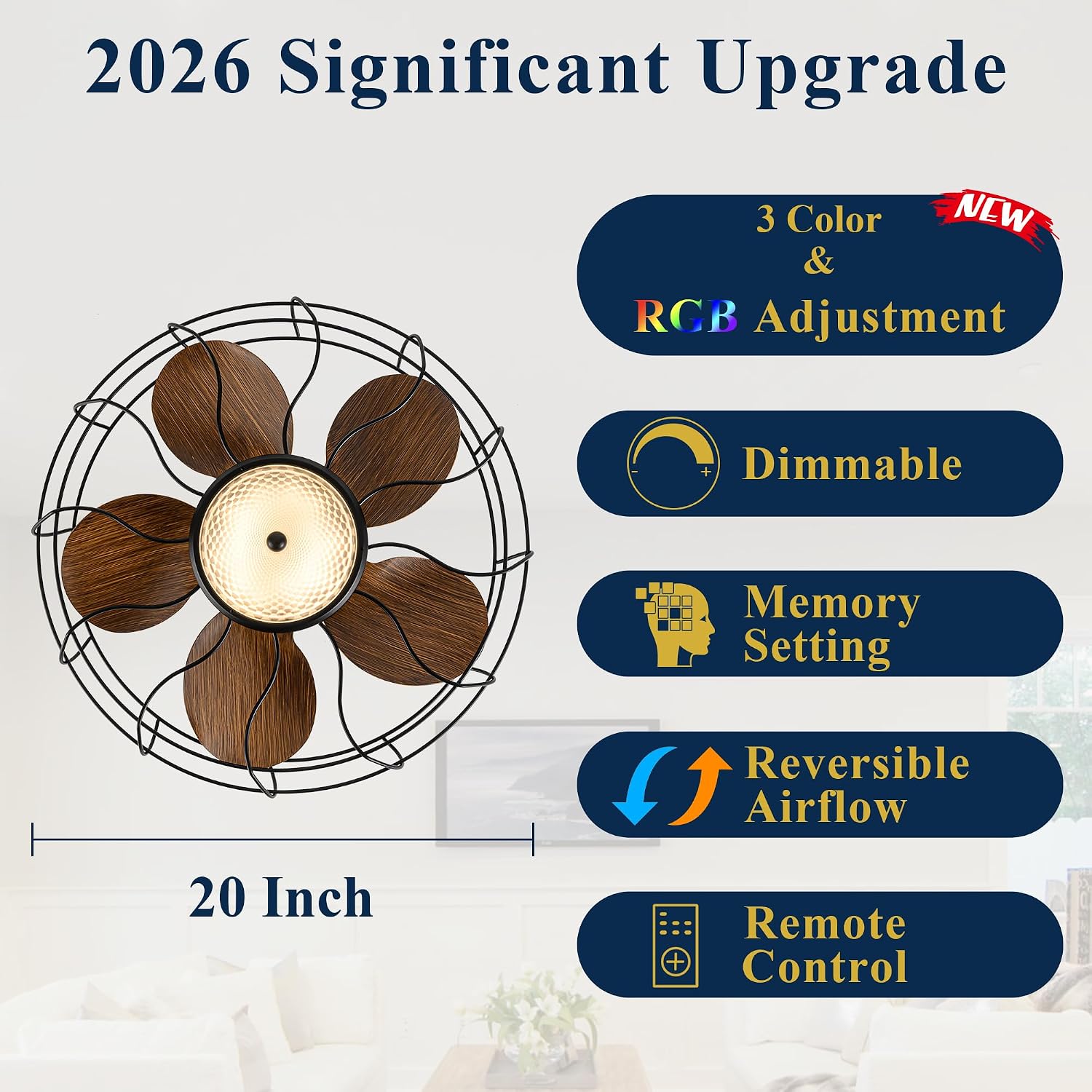 Gazebo Ceiling Fan with Lights, 20'' RGB Outdoor Waterproof Plug In IP65 Fan, Wet Rated with Dual Lighting System with Remote, 7-Color RGB & 3-Color Dimmable LED, Easy Hanging with Hook for Patio
