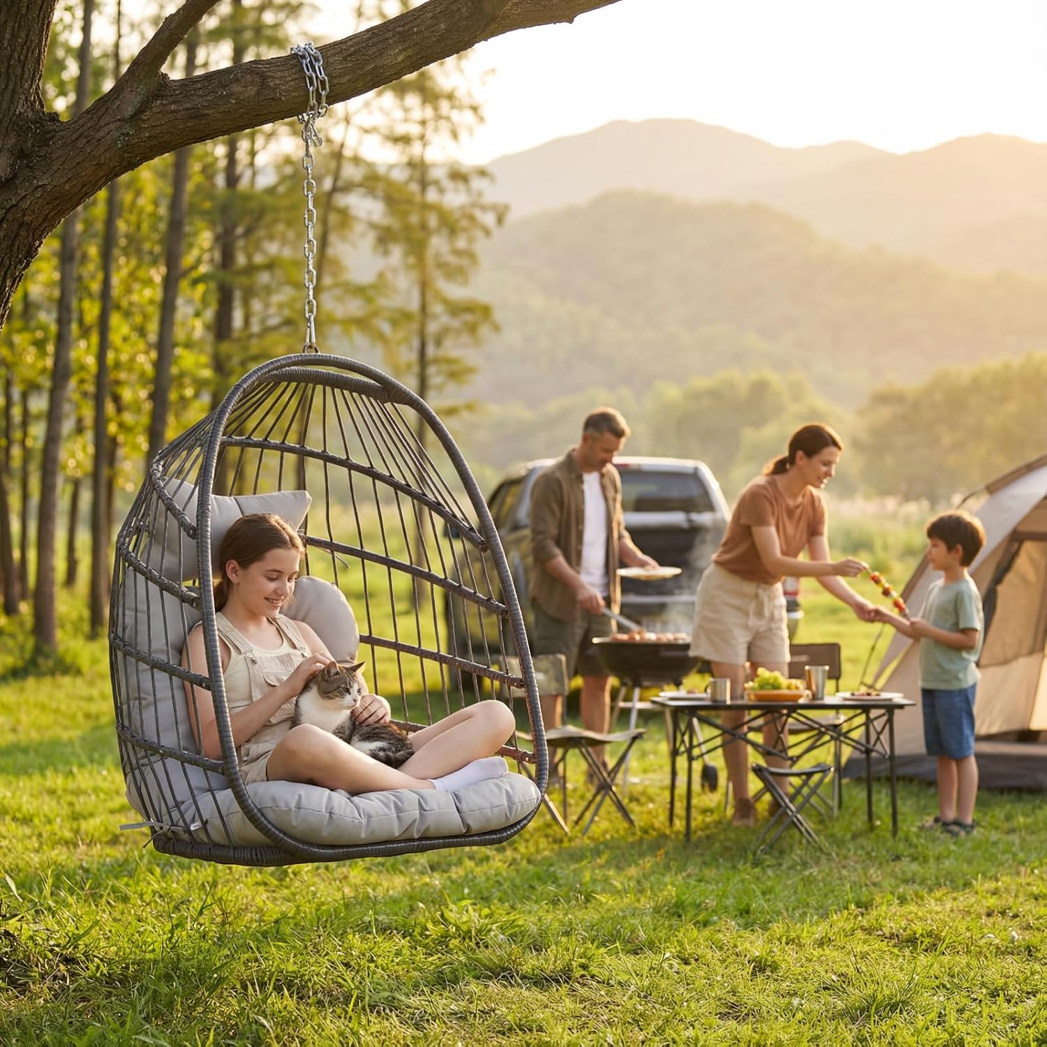 Nicesoul Hanging Egg Chair Outdoor Without Stand, Indoor Swing Egg Basket Ceiling Tree Chairs with Cushion, 350lbs Egg-Shaped Hammock Chair No Stand for Patio, Backyard, Balcony, Bedroom,Porch, Gray