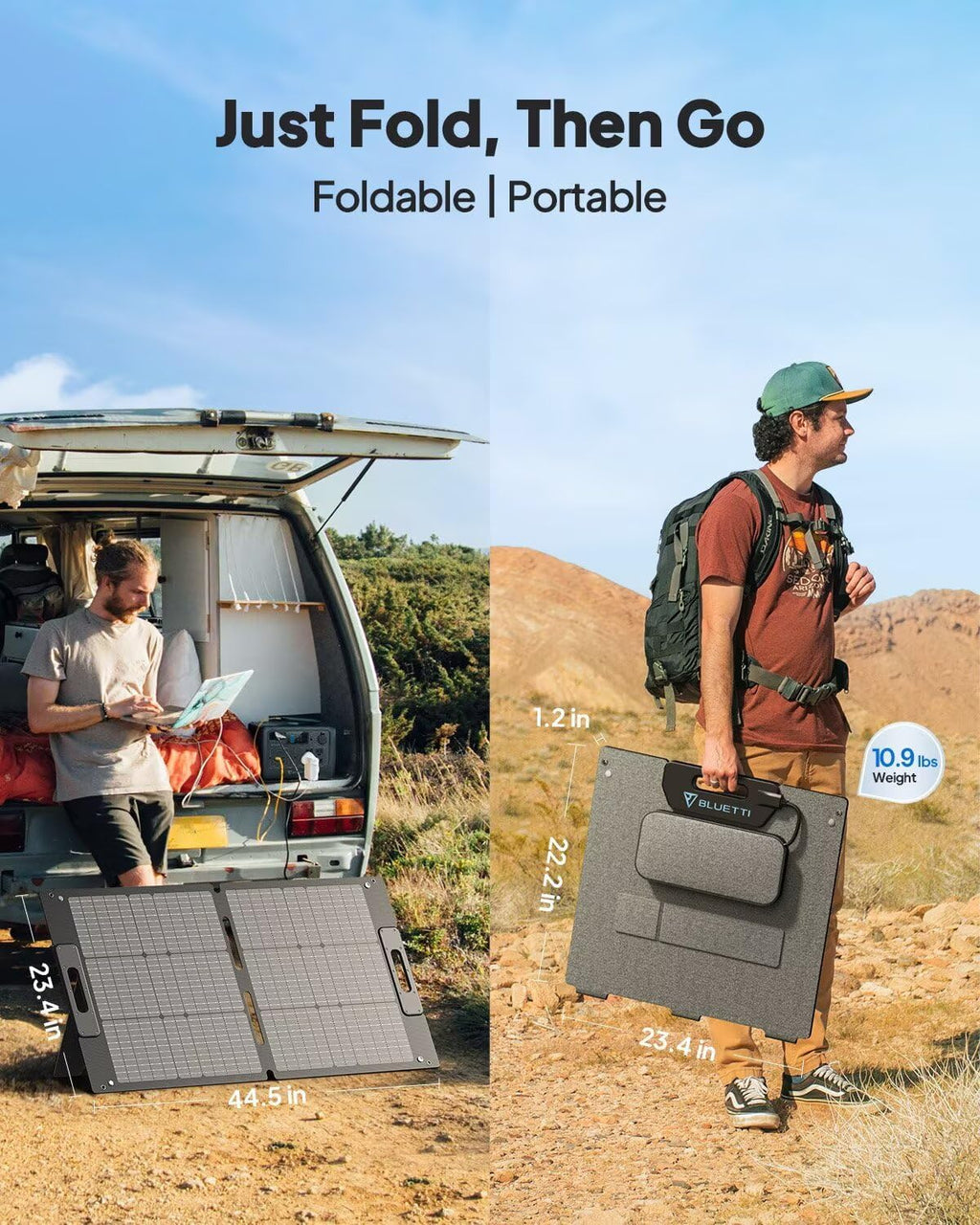 BLUETTI 100W Solar Panel for Solar Generator EB3A AC2A AC50B AC70 AC180 AC200L Elite 200 V2 AC300 B300K Handsfree 1 & 2, Foldable Solar Charger with Adjustable Kickstands for RV, Camping