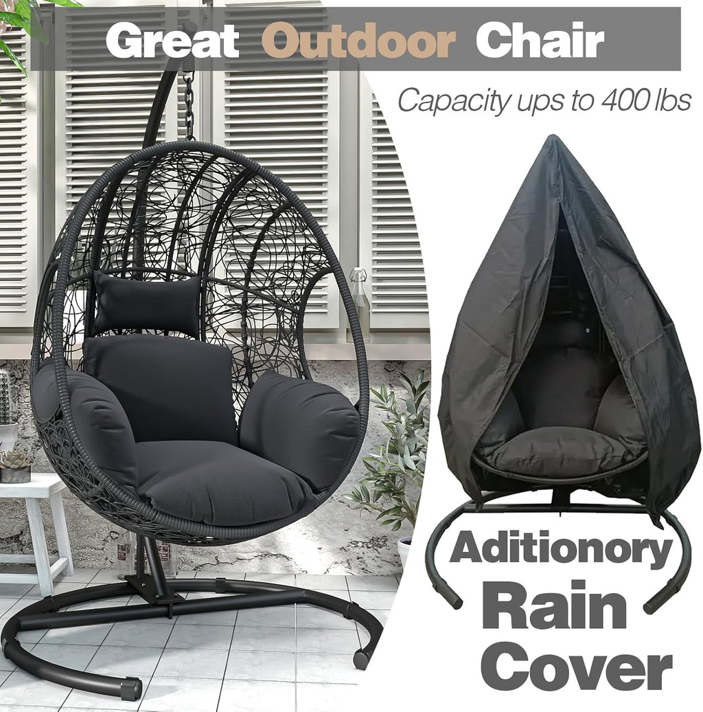 Oversized Hanging Egg Chair with Stand Outdoor Wicker Swing Chair Comfy Hammock Egg Shaped Chair 400lbs Capacity for Patio, Garden and Balcony