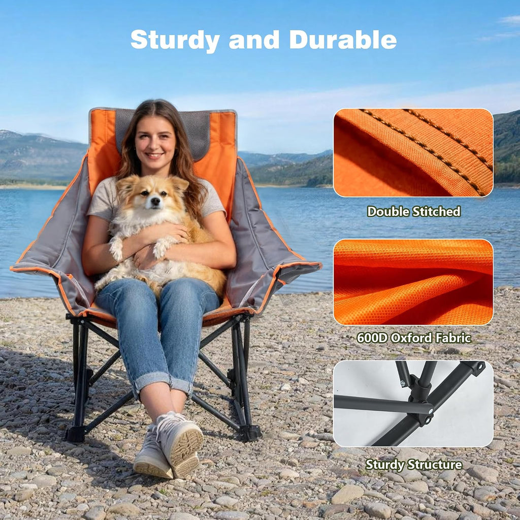 SUNNYFEEL Oversized Rocking Camping Chair 2 Pack, Fully Padded Patio Chair with Side Pocket, High Back Portable Lawn Recliner with Carry Bag, Outdoor Rocker Camp Chairs for Adults Heavy Duty 500 LBS