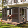 8x12FT Wall Mounted Sunroom Kit with 3 Sliding Double Doors (Front and 2 Sides), Patio Small Solarium All Season, Enclosed Lean to Gazebo with Galvanized Steel Roof and PC Windows for Backyard