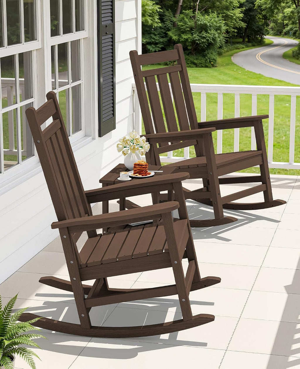 KINGYES Oversized Outdoor Rocking Chair Set of 2, All-Weather Patio Rocking Chairs for Porch, HDPE Outdoor Patio Rockers with High Back & Wide Seat for Garden, Lawn, Coffee