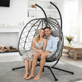 Hanging Double Egg Chair with Stand, 2 Person Comfy Patio Rattan Wicker Swing Hammock Chairs with Cushion, 700 LBS Capacity Egg Swing Chair for Indoor, Outdoor, Backyard, Balcony, Bedroom, Porch