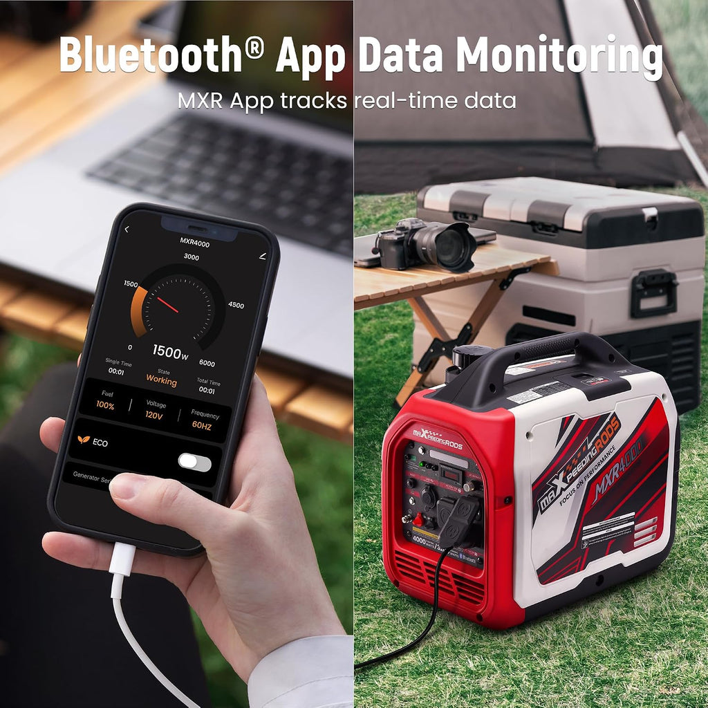 maXpeedingrods 4000 Watt Portable Inverter Generator Gas Powered, with CARB Compliant, App Remote Data Monitor, Compact and Lightweight for Outdoor Camping, Family Power Failure in Extreme Weather