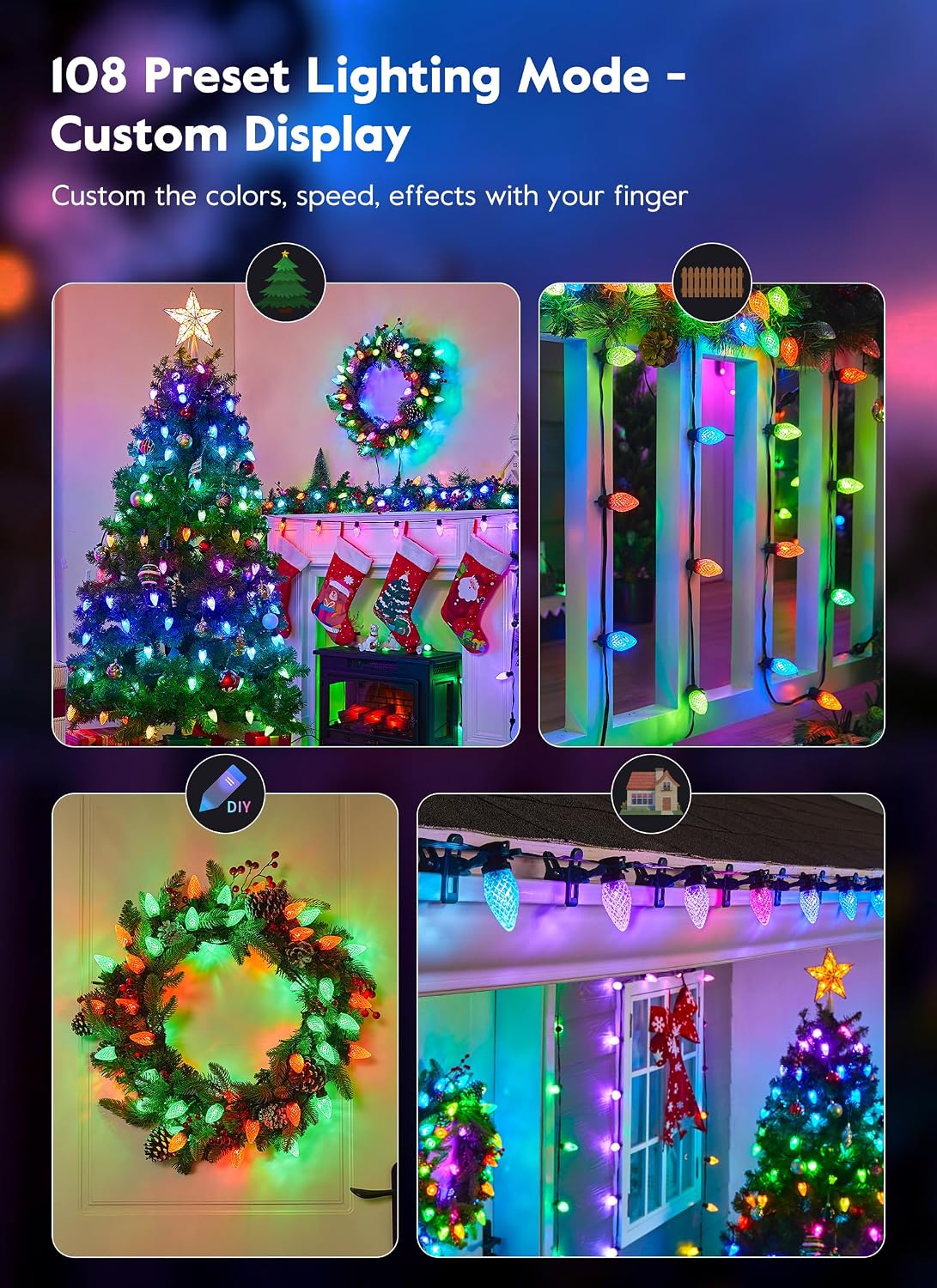 Brightown Smart C9 LED Christmas Lights, 150 LED RGB C9 String Light with Remote, App Control, Music Sync, Connectable Waterproof Outdoor Christmas Lights for House Tree Patio Holiday Xmas Decor