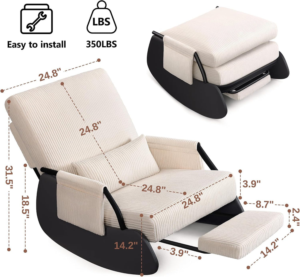 FelixKing Rocking Chair Nursery, Low-Seat Glider Chair, Upholstered Rocking Chair with Side Pocket and Foot Rest, Comfortable Modern Accent Armchair Recliner for Mom Nursery Living Room Bedroom Beige