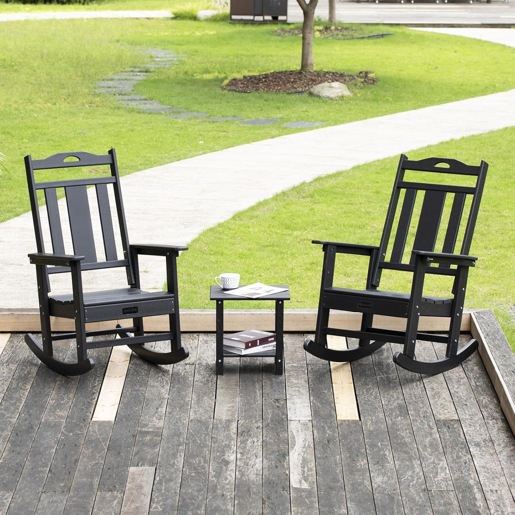 nalone Outdoor Rocking Chairs Set of 2, HDPE All Weather Resistant Rocking Chair for Porch, Oversized Patio Rocker Chair for Adult, Outdoor Rockers for Garden Lawn