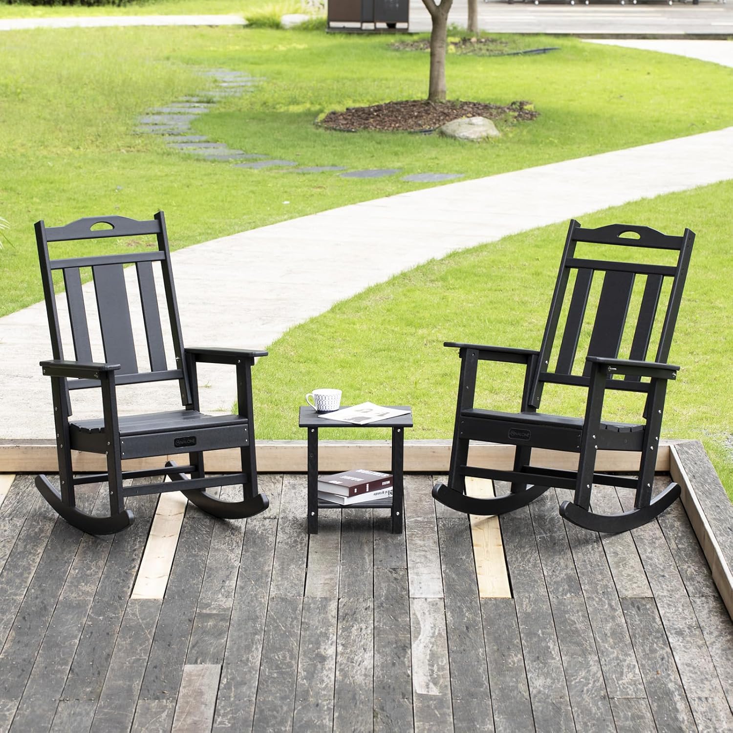 nalone Outdoor Rocking Chairs Set of 2, HDPE All Weather Resistant Rocking Chair for Porch, Oversized Patio Rocker Chair for Adult, Outdoor Rockers for Garden Lawn