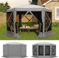 GarveeLife 11.5x11.5FT 6-Sided Pop Up Gazebo Tent，One-Push Setup Canopy Tent with Mesh Panels & Removable Wind Cloths, Outdoor shelter for Camping, Backyard Parties, Outdoor Events - Grey