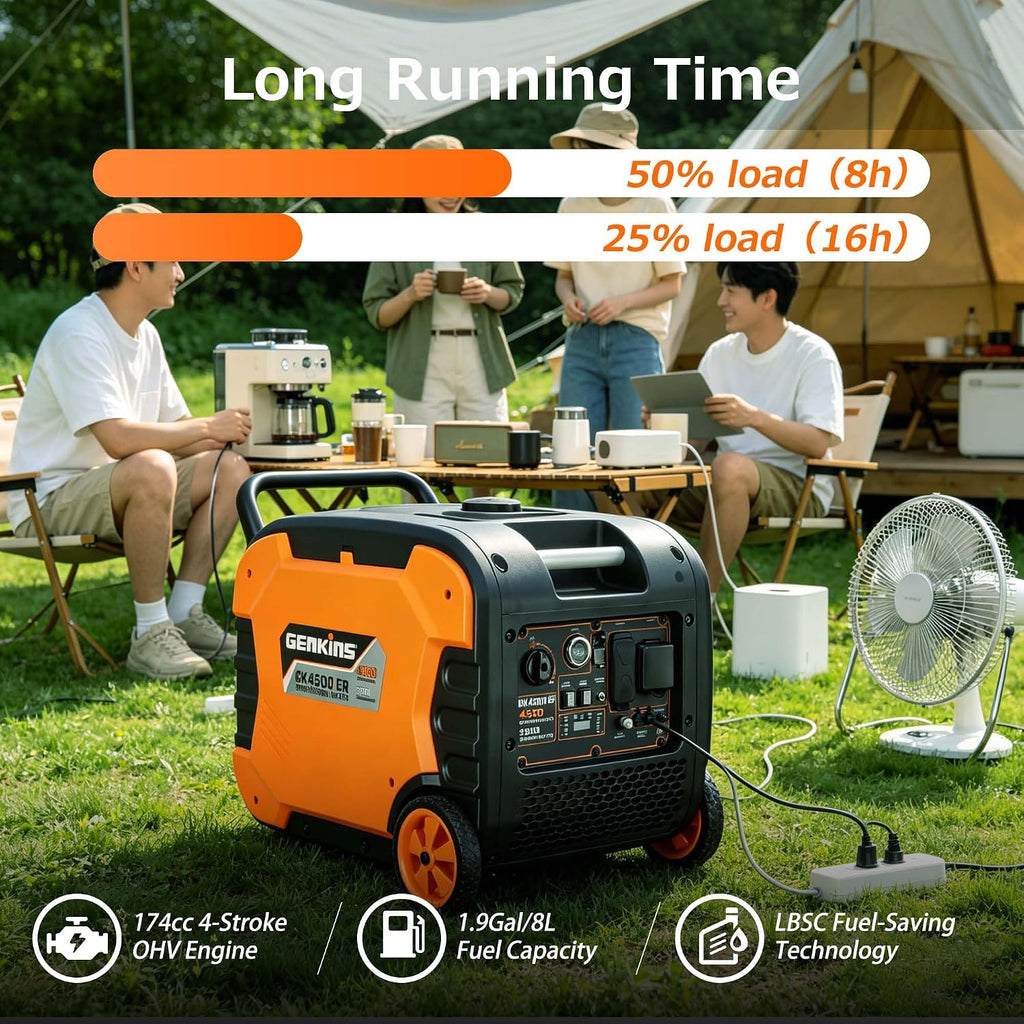 Genkins 4500W Portable Inverter Generator Gas Powered Pure Sine Wave Lightweight Quiet Electric and Remote Start Parallel Capability for Camping RV Home Backup
