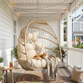 Nicesoul Outdoor Hanging Egg Chair Without Stand, Patio Wicker Swing Egg Basket Chairs with Padded Cushion, 350 Lbs Comfy Cozy Ceiling Tree Swinging Egg-Shaped Chair No Stand for Indoor Balcony, Beige