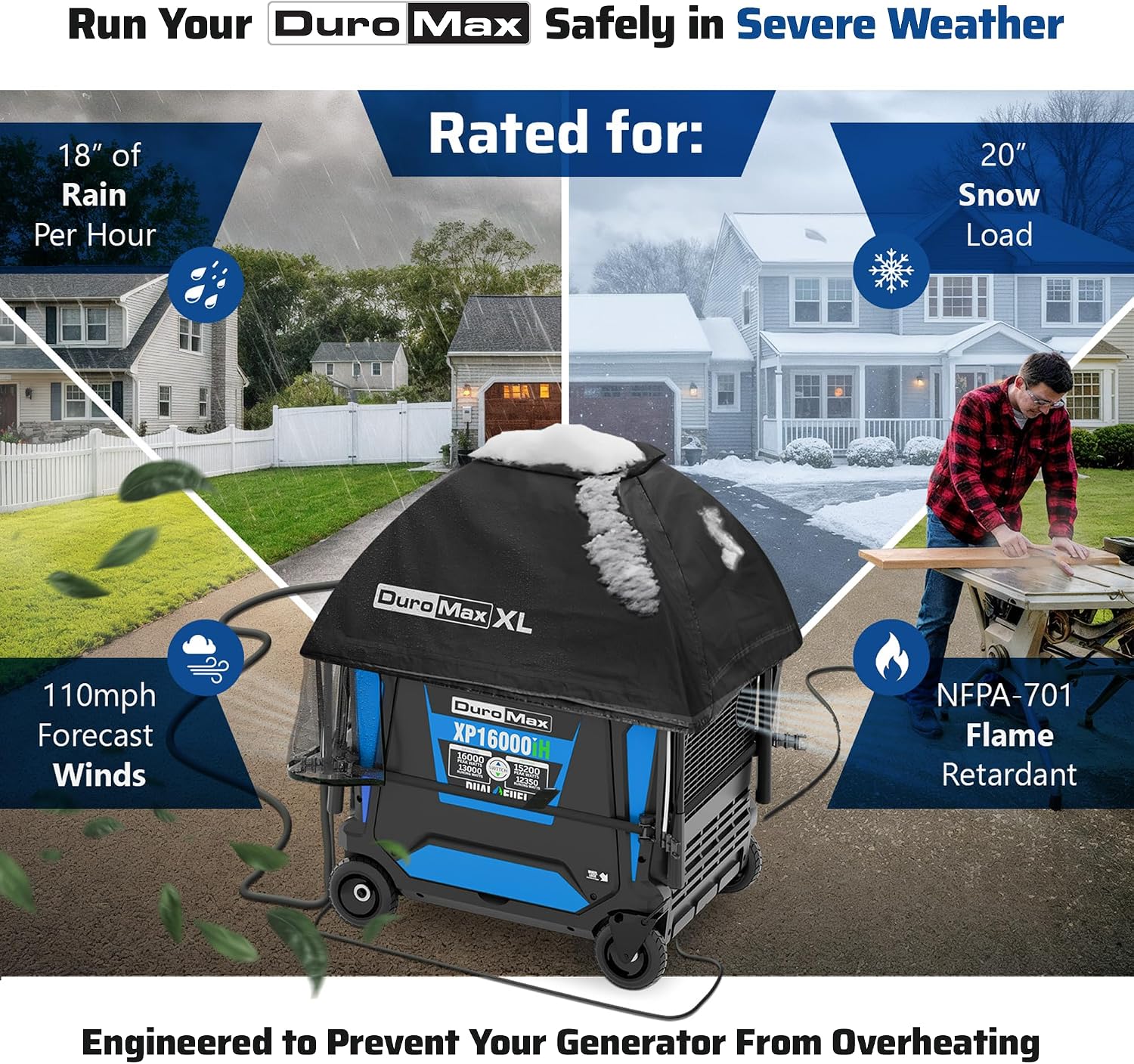 DuroMax DMX-GTV-XL XL Inverter Generator Running Cover – Weatherproof Vinyl Canopy for Inverter Generators, Fire- & Wind-Resistant, Universal Fit Protection