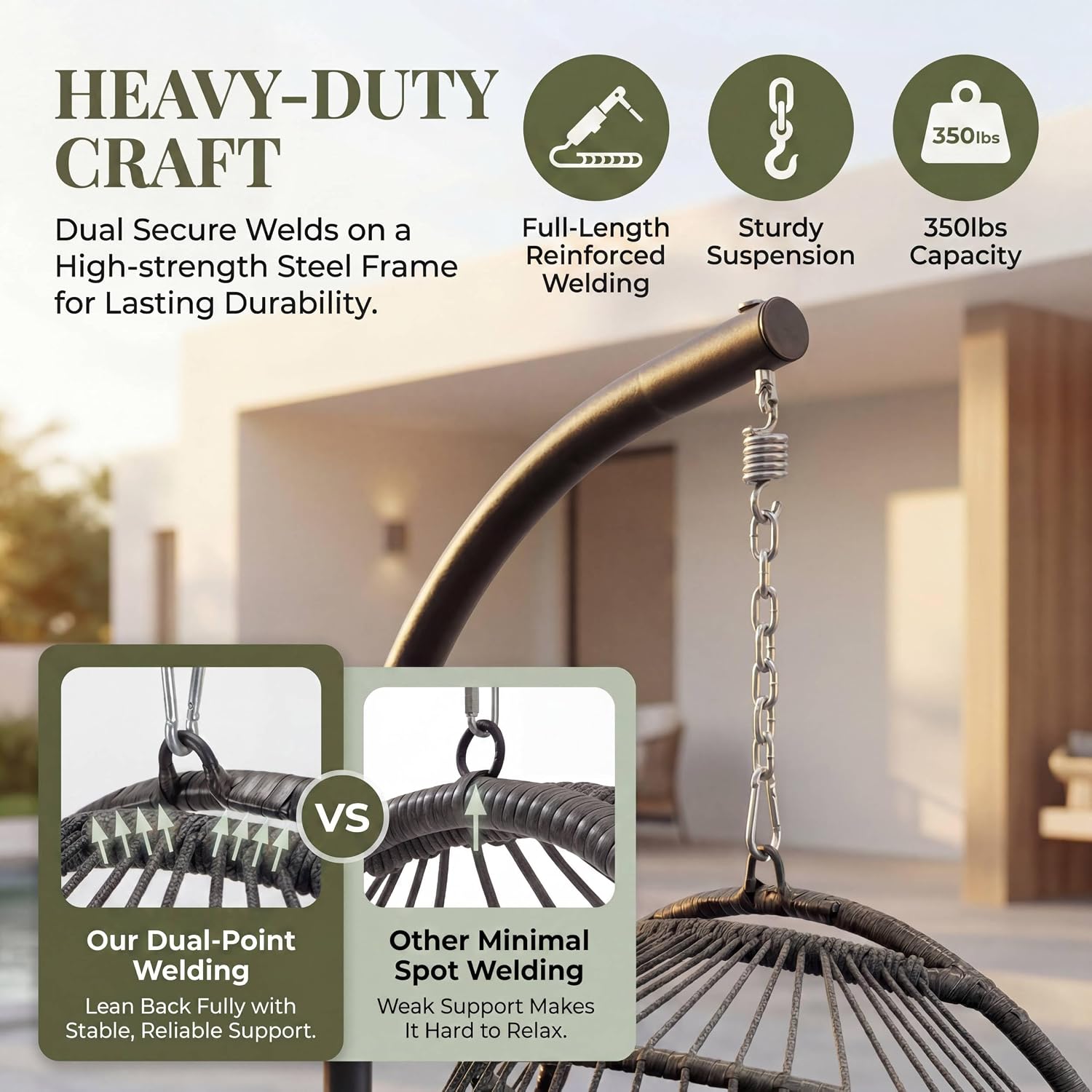 RADIATA Outdoor Patio Egg Chair with Stand and Cover, Compact Foldable Wicker Hanging Hammock Chair with Cushion, 350Lbs Single Person Swing Basket Seat for Indoor Balcony Backyard Porch, Light Grey