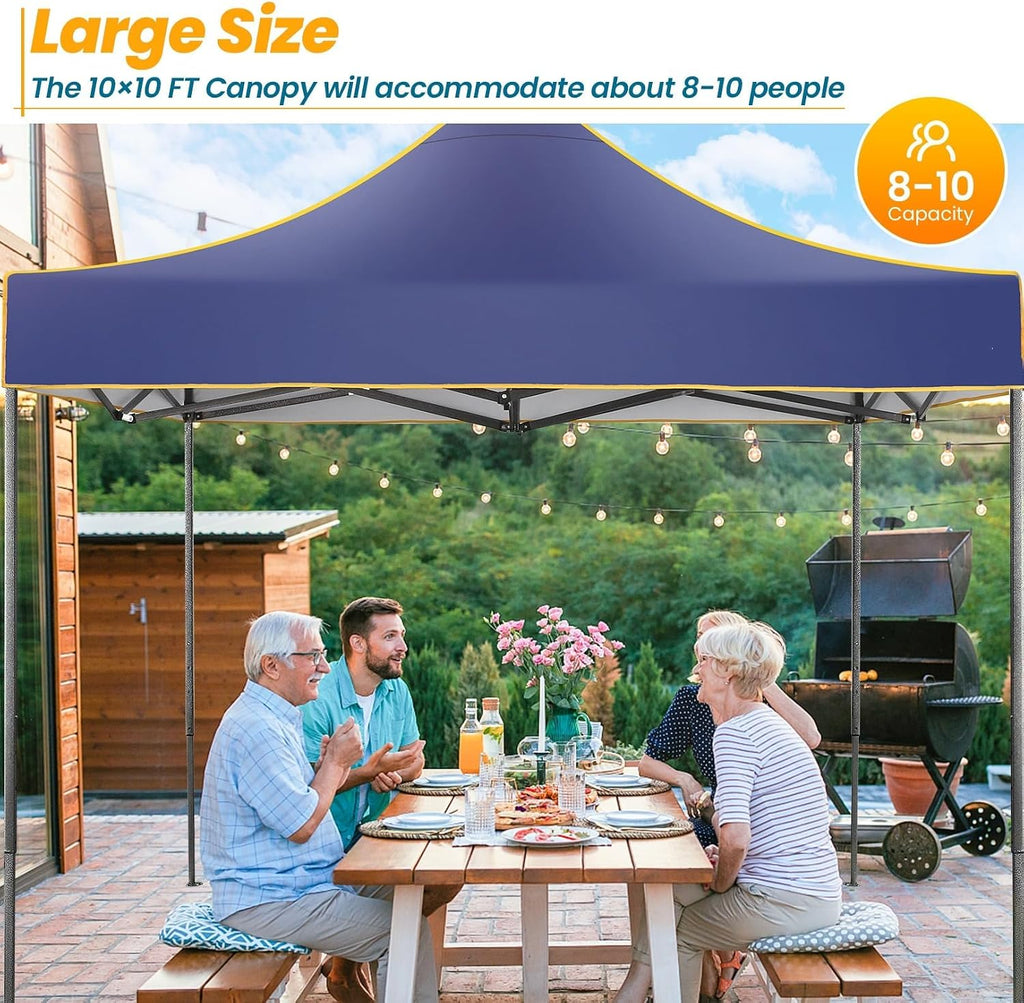 COBIZI 10x10 Heavy Duty Pop Up Canopy Tent for Event Commercial Instant Canopy with 4 Sidewalls, Portable Vendor Outdoor Tent for Parties，Backyard, Camping, Waterproof UPF50+, Dark Blue