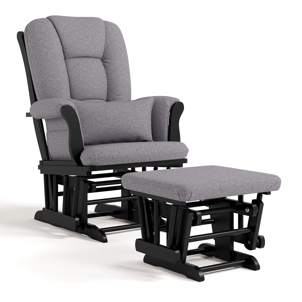 Storkcraft Tuscany Custom Glider and Ottoman with Free Lumbar Pillow (Black/Slate Gray Swirl) - Cleanable Upholstered Comfort Rocking Nursery Chair with Ottoman