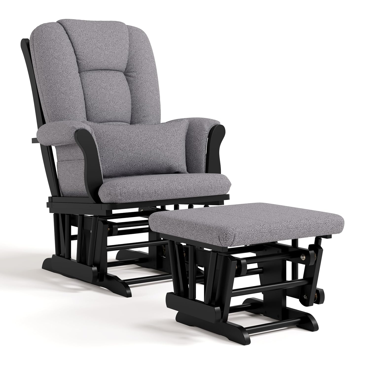 Storkcraft Tuscany Custom Glider and Ottoman with Free Lumbar Pillow (Black/Slate Gray Swirl) - Cleanable Upholstered Comfort Rocking Nursery Chair with Ottoman