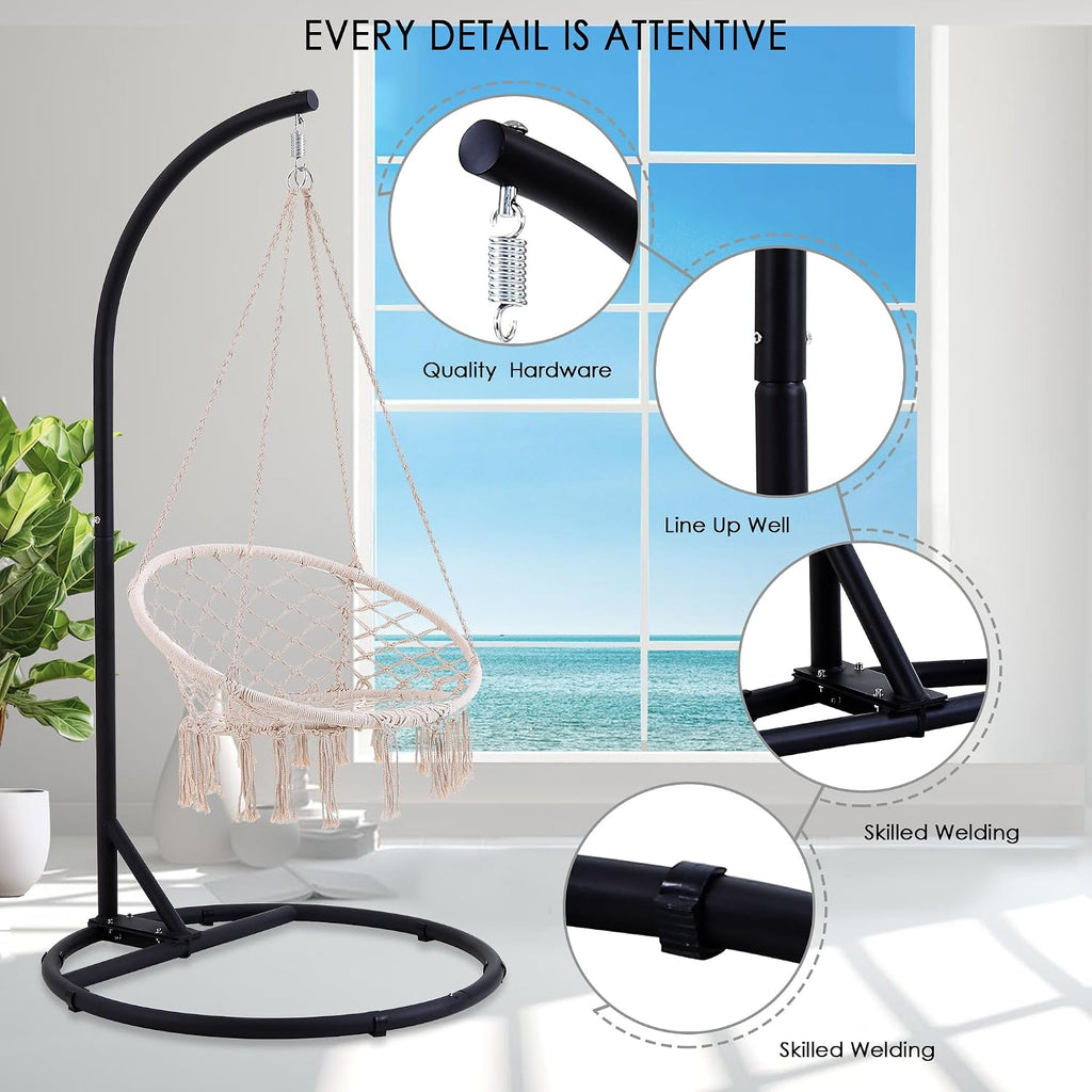 Solid O-Type Swing Hanging Stand, Hammock Chair Stand, Stand 360 Degree Rotation Porch Swing Frame with Carabiner(Only Frame)(Black)