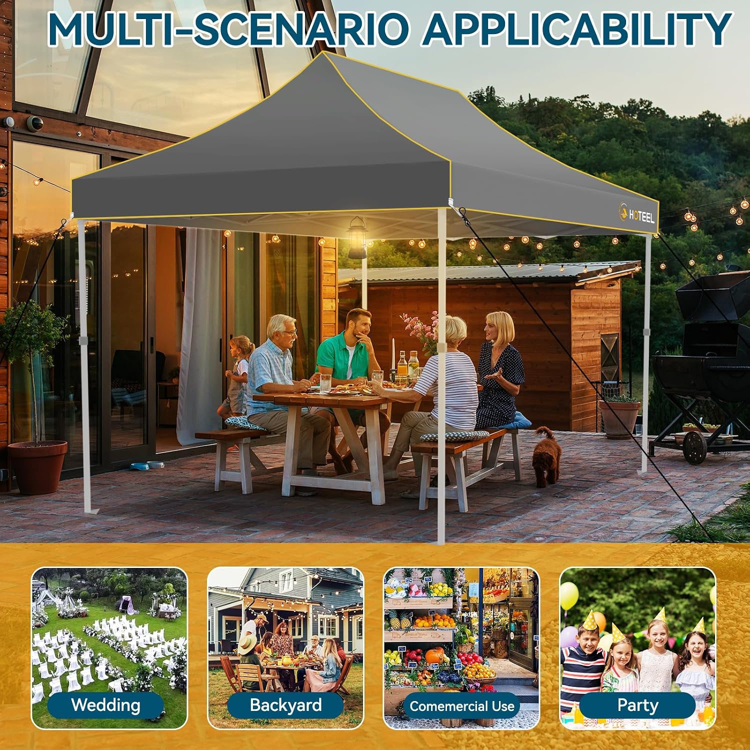 Hoteel 10x15 Pop Up Canopy Tent Heavy Duty with 4 Sidewalls, Waterproof Party Tent, Easy Set-up Commercial Instant Tents with Roller Bag & Sandbags, Hexagonal Leg (1-Year Warranty)
