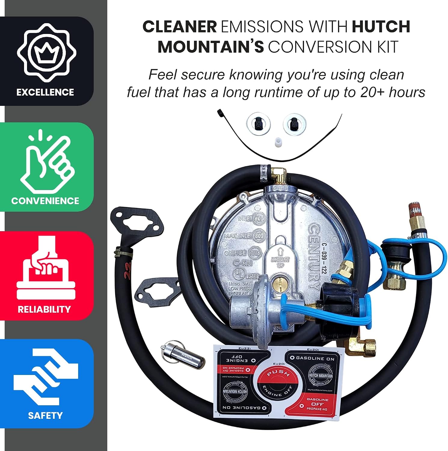 Hutch Mountain Generator Propane Conversion Kit Honda EU2200i- Dual-Fuel Conversion for Propane & Gasoline - Portable Generator Backup Kit for Home Emergencies, Camping, and RVs