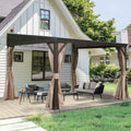Domi 10x12FT Wall-Mounted Hardtop Gazebo, Aluminum Lean to Gazebo with Galvanized Steel Sloping Roof, Curtains & Netting for Outdoor Patio, Deck, Backyard, Garden Parties
