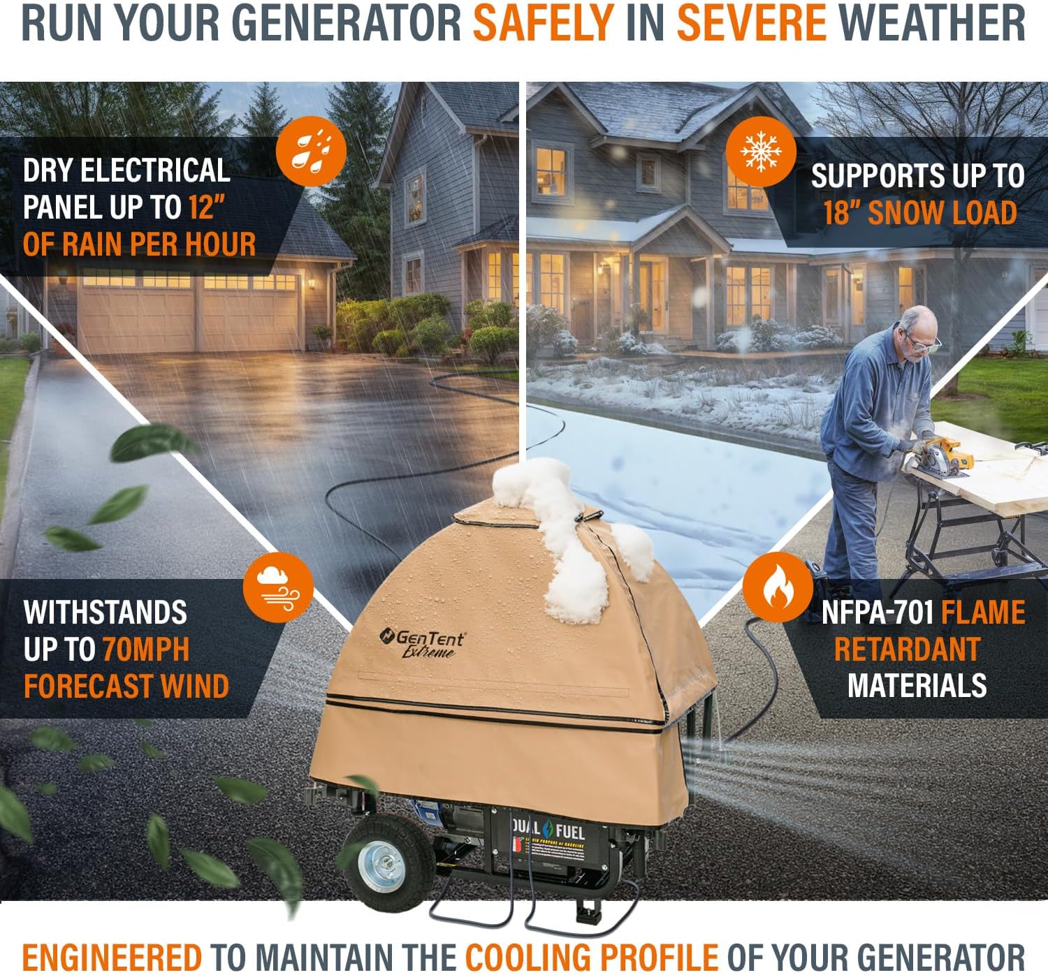 GenTent Open Frame Running Cover - Universal Adapter Kit Generator Tent (Beige, Original - Extreme)