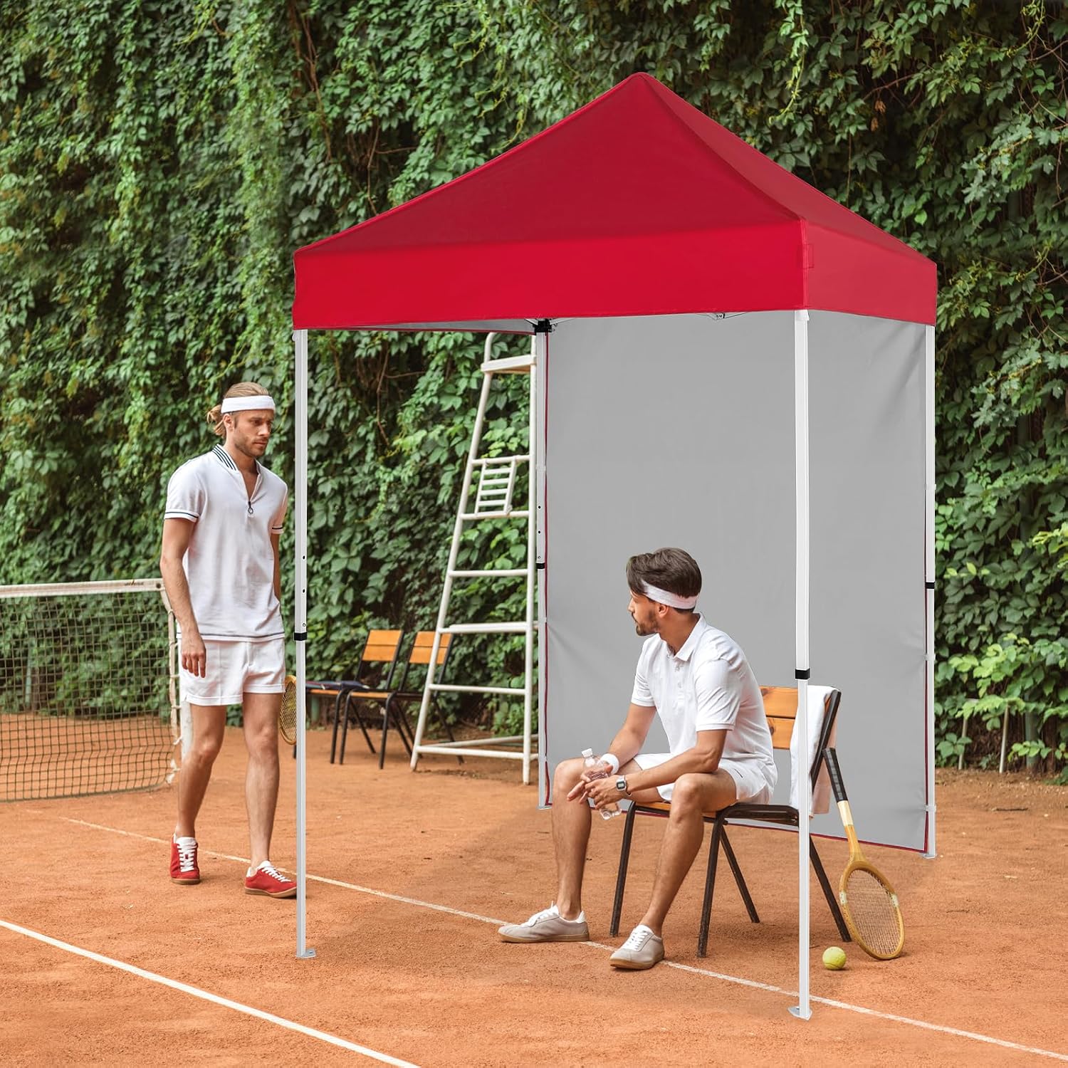 EAGLE PEAK Pop up Canopy 5x5, Outdoor Portable Canopy Tent with One Removable Sunwall, Carry Bag Included, Red