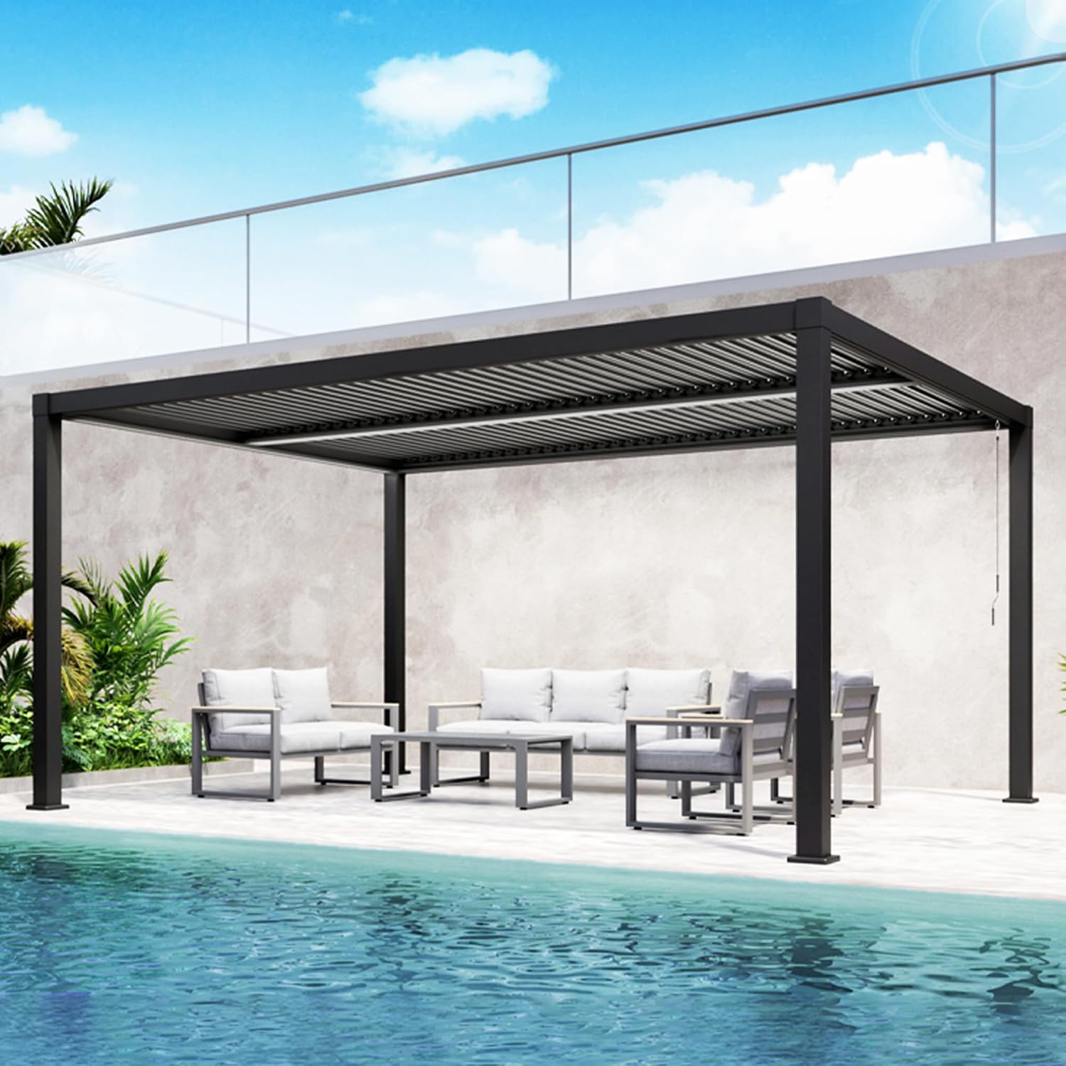 RoyalCraft Adjustable Louvered, Heavy-Duty Aluminum Outdoor Pergola, Metal Hardtop Pergola with Adjustable Roof for Patio, Deck, Garden, Yard (Black, 12' x 16')