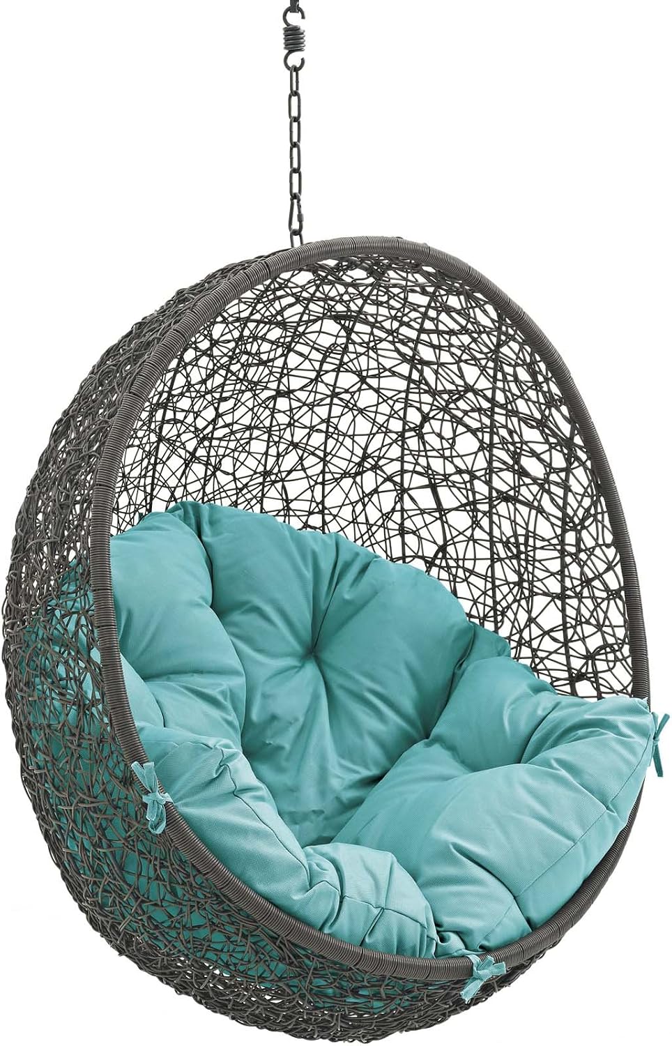 Modway Hide Wicker Rattan Outdoor Patio Swing Chair with Hanging Steel Chain in Gray Turquoise