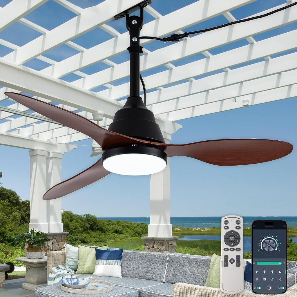 42'' Waterproof Outdoor Ceiling Fan with Lights IP65 Gazebo Fan Outdoor Hanging Wet Rated Plug in Ceiling Fan for Patio Pergola Porch Outside, APP Remote Control, Dimmable LED, 6 Speeds