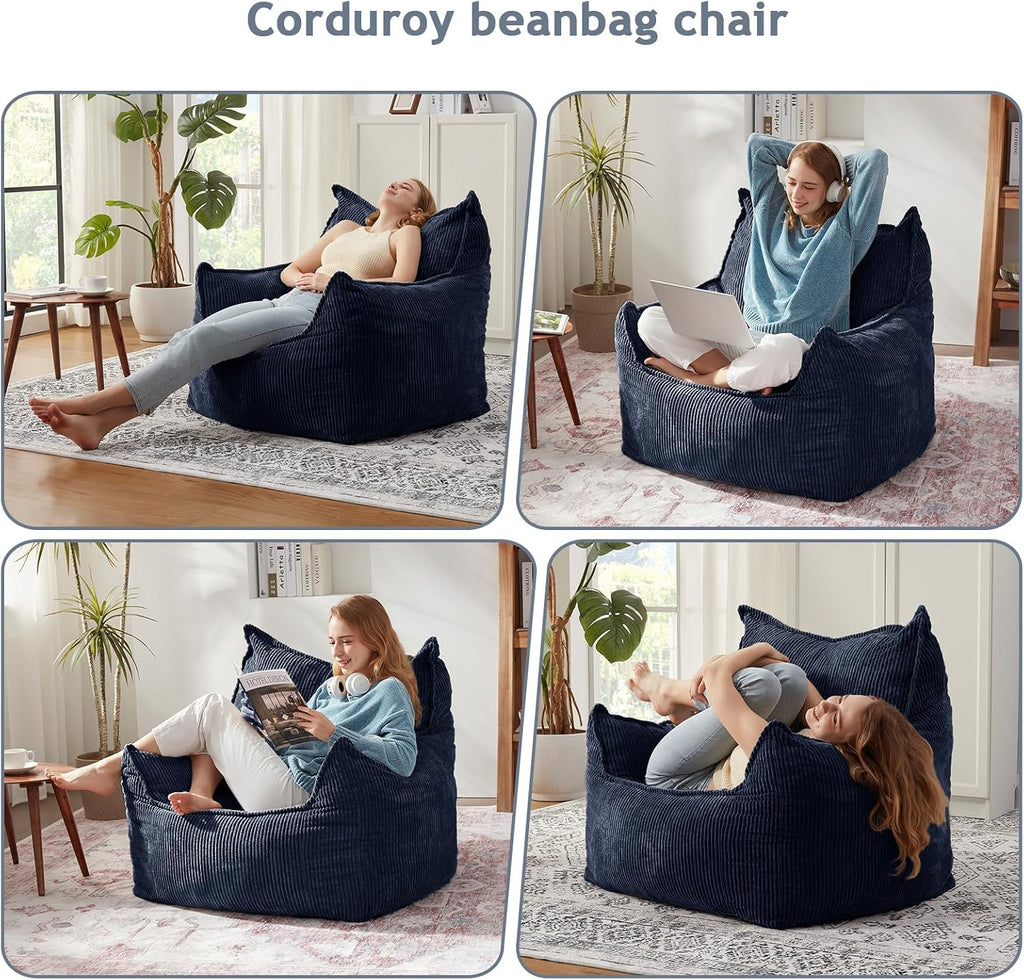 EBENCHICO Giant Bean Bag Chair Sofa for Adults Teens, Comfy Corduroy Large Bean Bag Chairs with Armrests for Bedroom Living Room, Adult BeanBag Lazy Sofa Couch Chairs with Filler Included