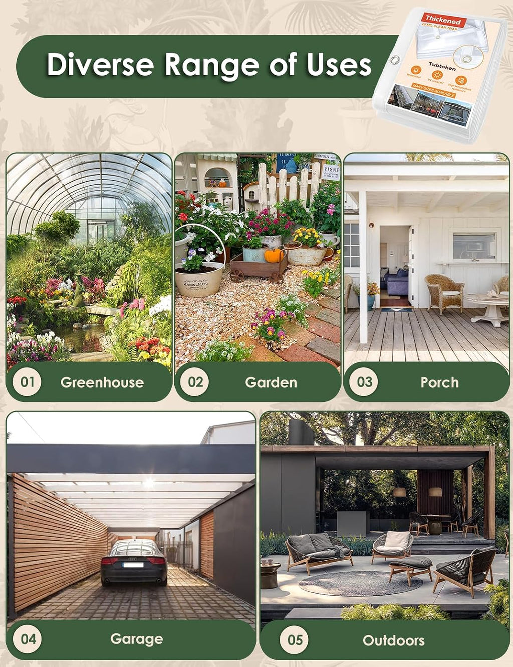 20 Mil Heavy Duty Clear PVC Tarpaulins 16 x 20 FT, Waterproof Wind-Proof Transparent Vinyl Tarp for Patio Pergola Garden Canopy Rainproof Anti-Tear PVC Thick Cover with Grommets (16 x 20 FT)