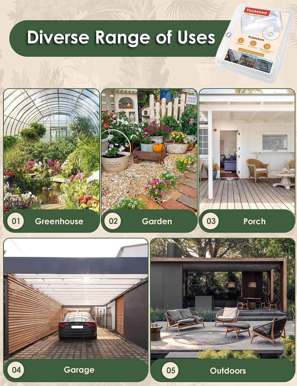 20 Mil Heavy Duty Clear PVC Tarpaulins 16 x 20 FT, Waterproof Wind-Proof Transparent Vinyl Tarp for Patio Pergola Garden Canopy Rainproof Anti-Tear PVC Thick Cover with Grommets (16 x 20 FT)