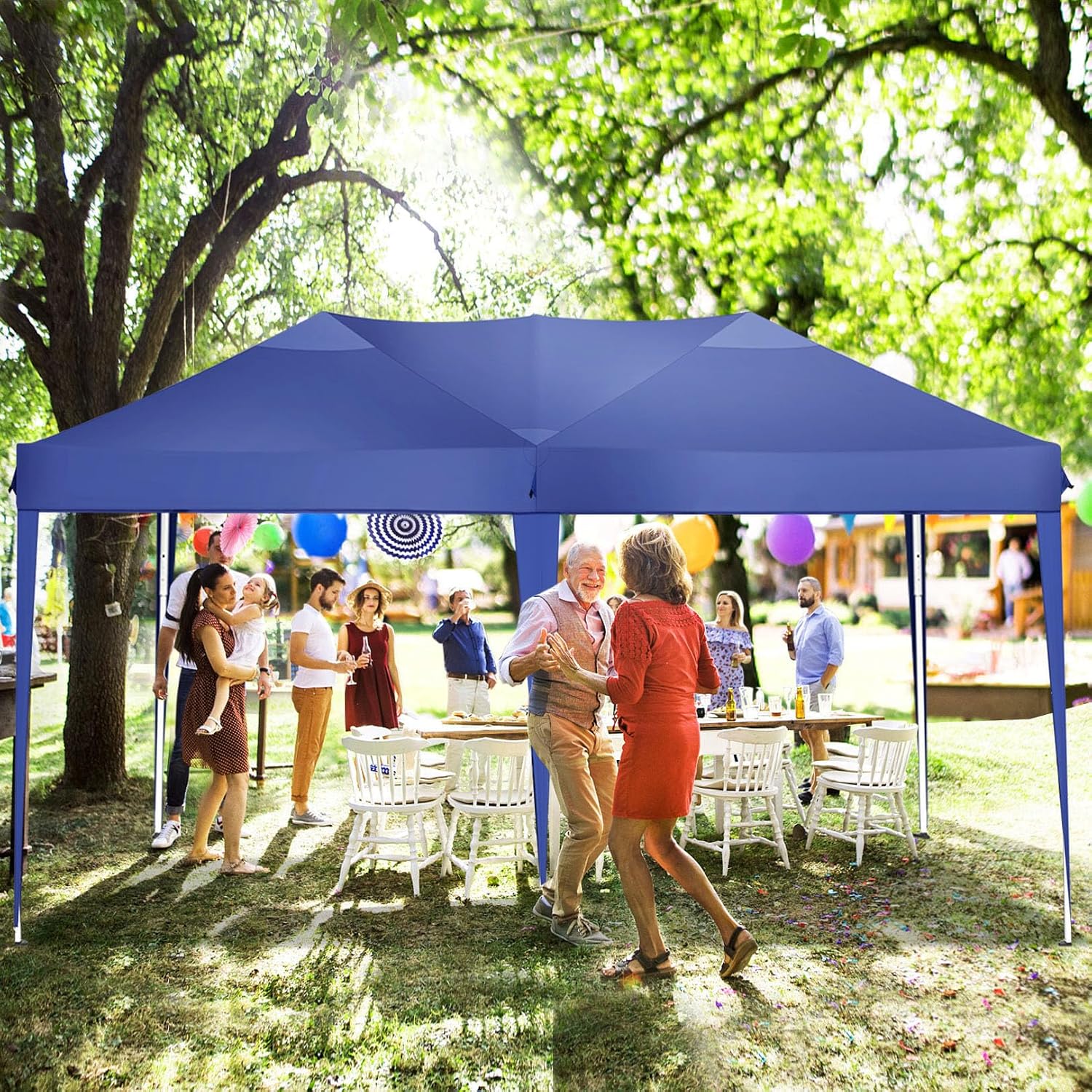 COBIZI 10x20 Pop Up Canopy Tent Party Tents for Parties Weddings Backyard Waterproof Outdoor Commercial Instant Canopy Event Tent with Stakes, Ropes,Sandbags, Deep Blue