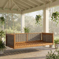 Acacia Wood & Rattan Twin Size Outdoor Swing Bed with Hanging Ropes - 3 Color Options for Backyard or Porch Relaxation (Teak/RR)