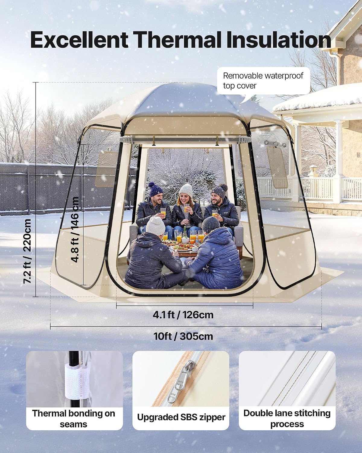 VEVOR Pop up Sports Tent, 8 Sizes Optional Clear Bubble Tent for 1-6 Person, Waterproof Outdoor Pod with Floor Mat & Top Cover, Garden Igloo Dome Tents Camping Shelter for Sports Watching