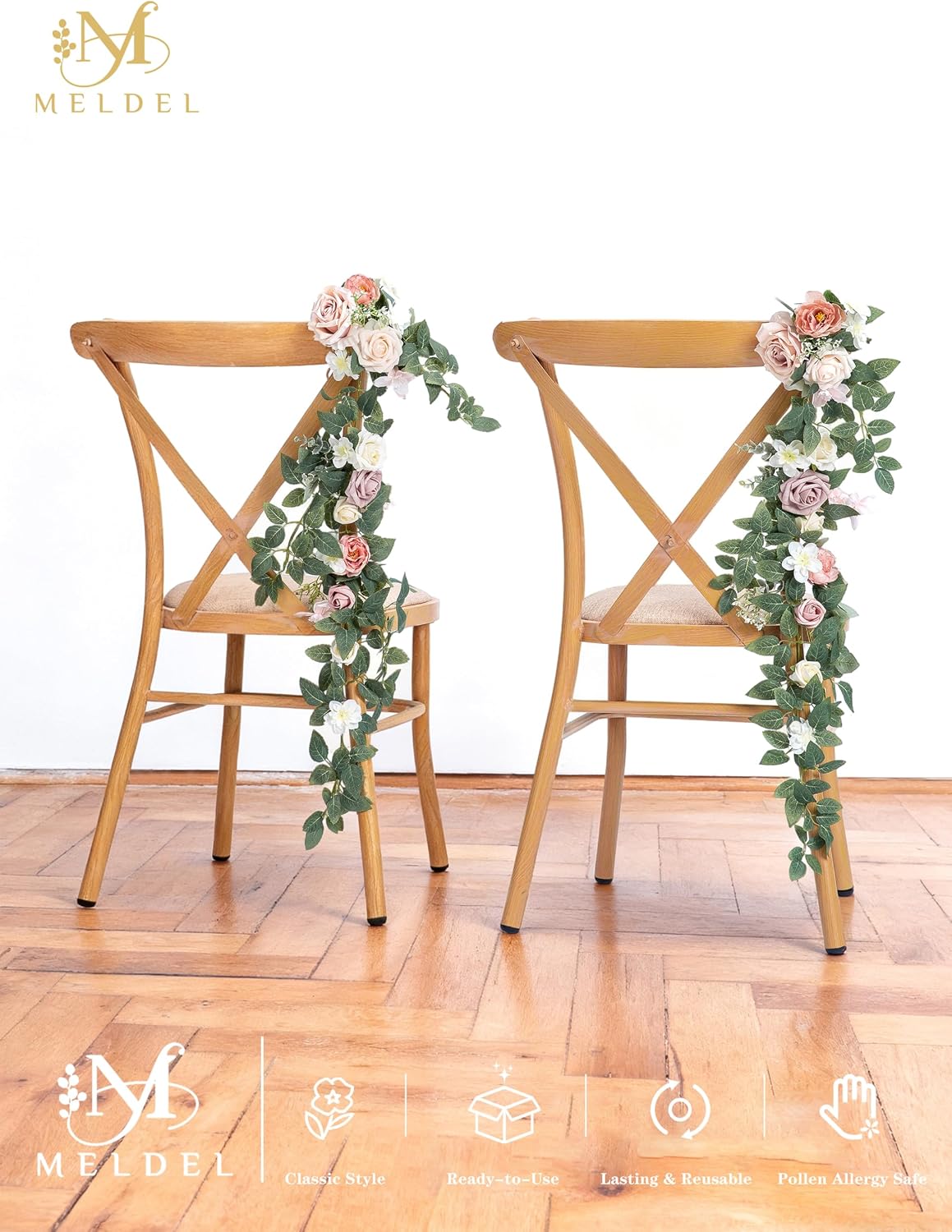 10pcs Wedding Chair Decorations Aisle Floral Swag Artificial Pew Flowers Hanging Garland White & Pink for Ceremony Reception Church Rose Floral Faux Arrangement Party Outdoor Garden Decor