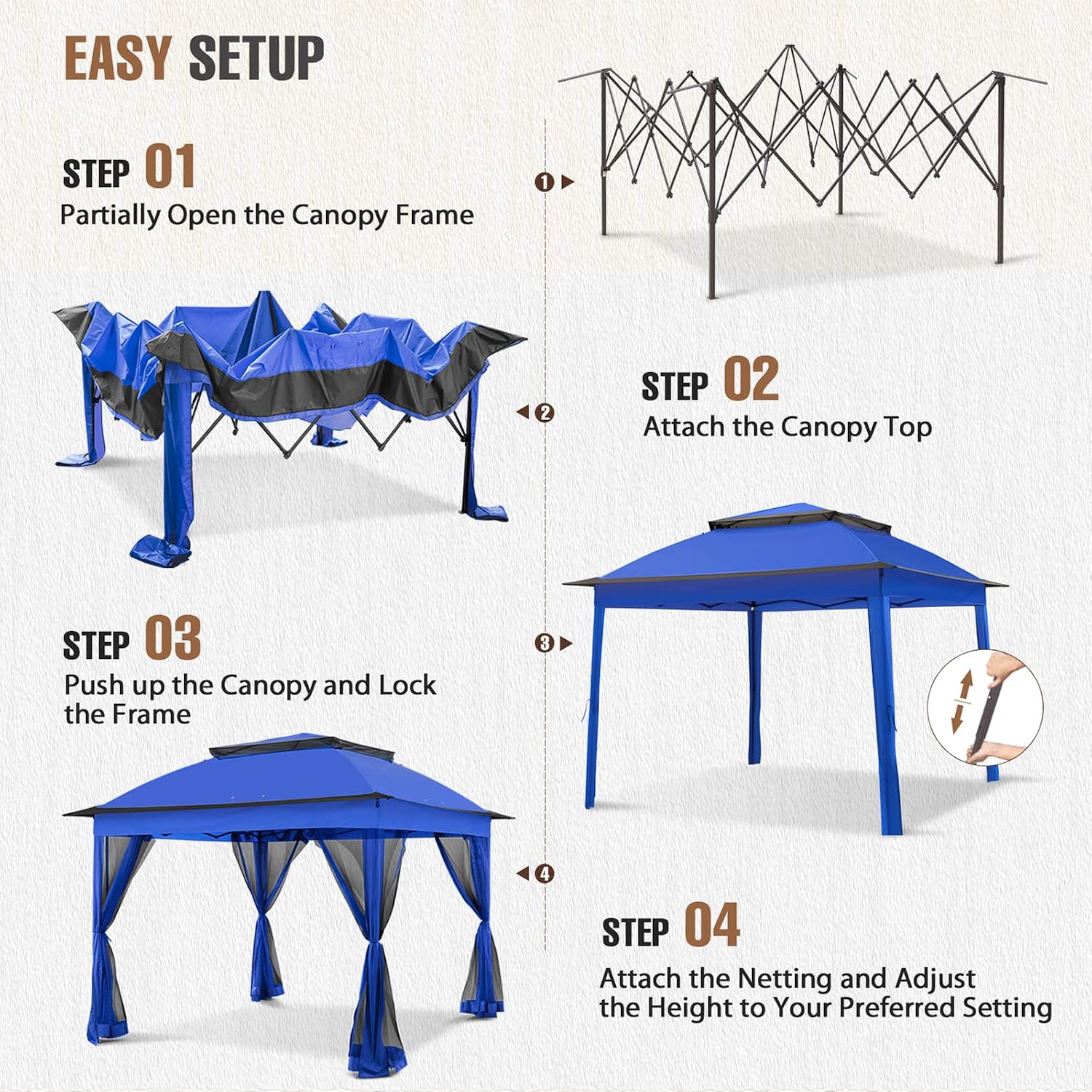 11x11 Pop Up Gazebo Tent with Mesh Netting, Instant Outdoor Canopy with UPF 50+ UV Protection, Water Resistant, Blue