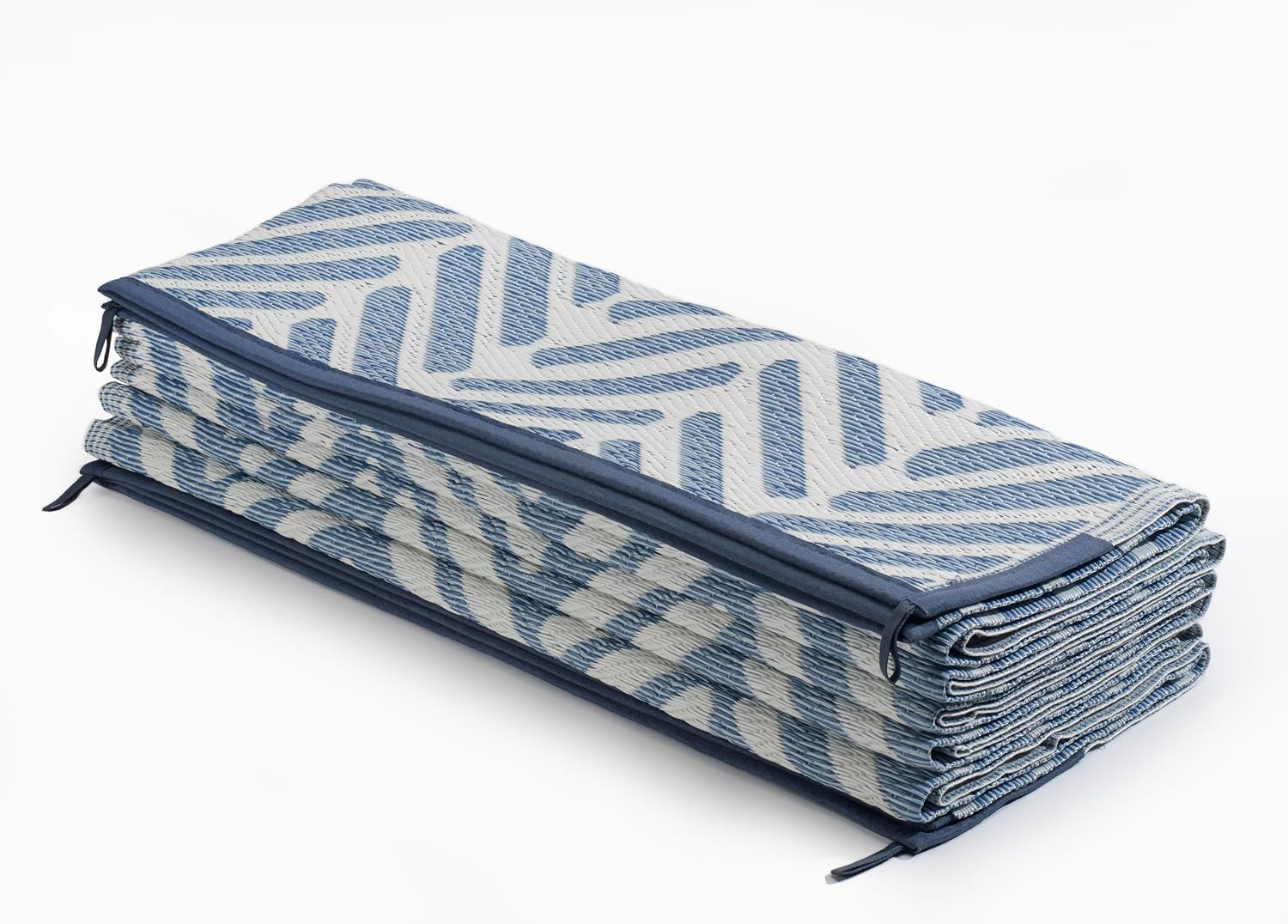 FH Home Outdoor Camping Rug - Waterproof, Fade Resistant, Reversible - Premium Recycled Plastic - Herringbone - Large Patio, Deck, Sunroom, RV - Fresno - Light Blue - 9 x 18 ft Foldable